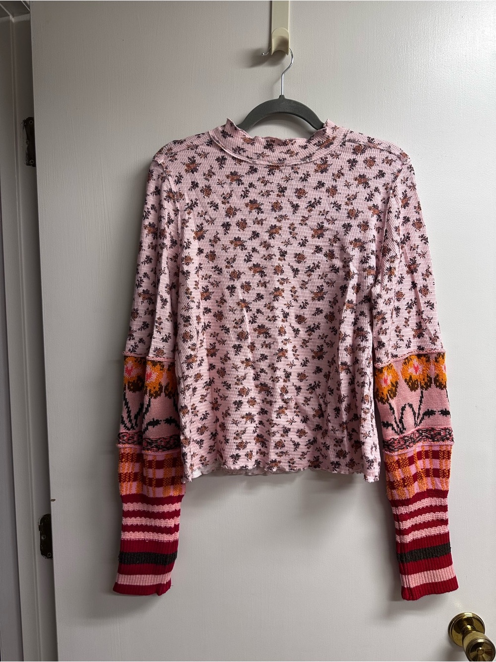 We The Free Pink Floral Mixed-Sleeve Long Sleeve Top